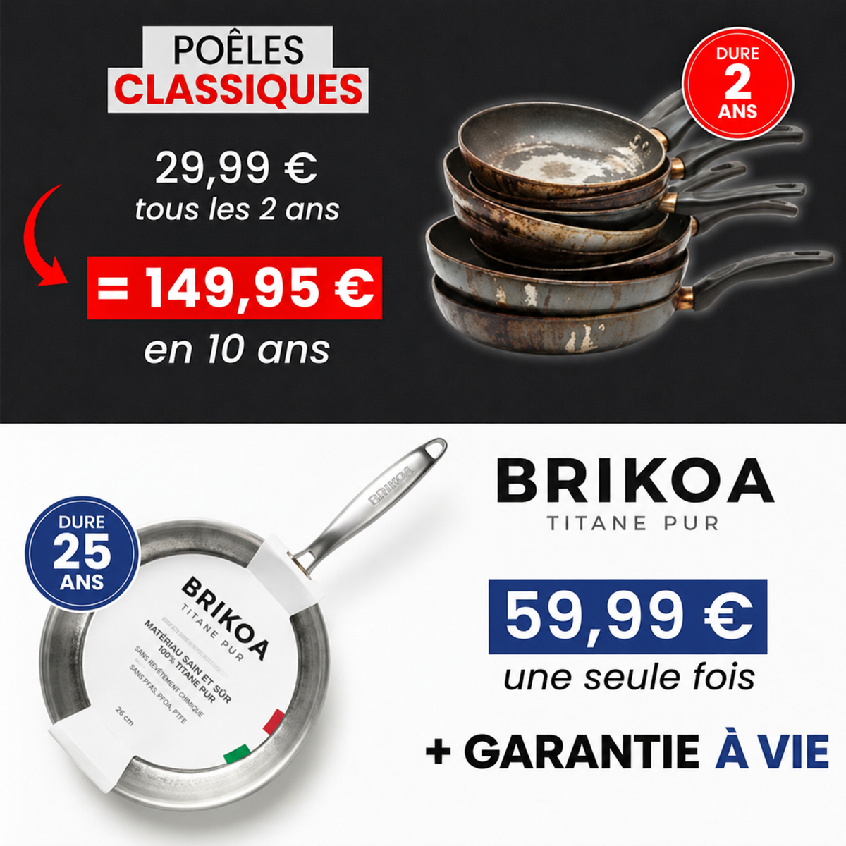 Poêle 100 % en titane pur pour une cuisine sans toxines